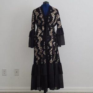 Black open robe sequin ruffle dress